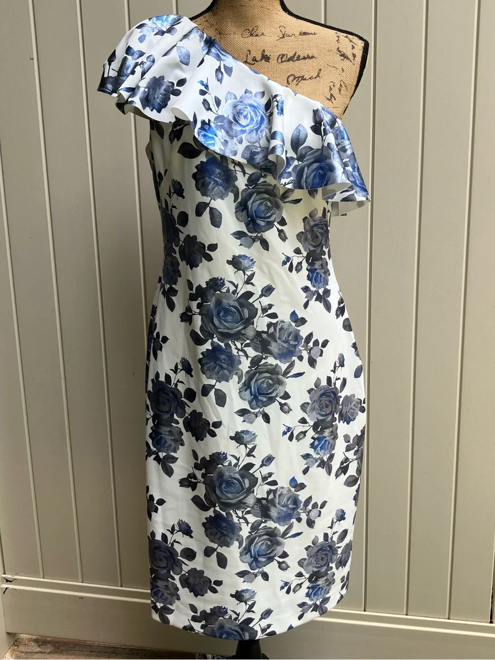 Eliza J one shoulder floral cocktail dress sz 12 wedding guest scuba sheath - Picture 1 of 10